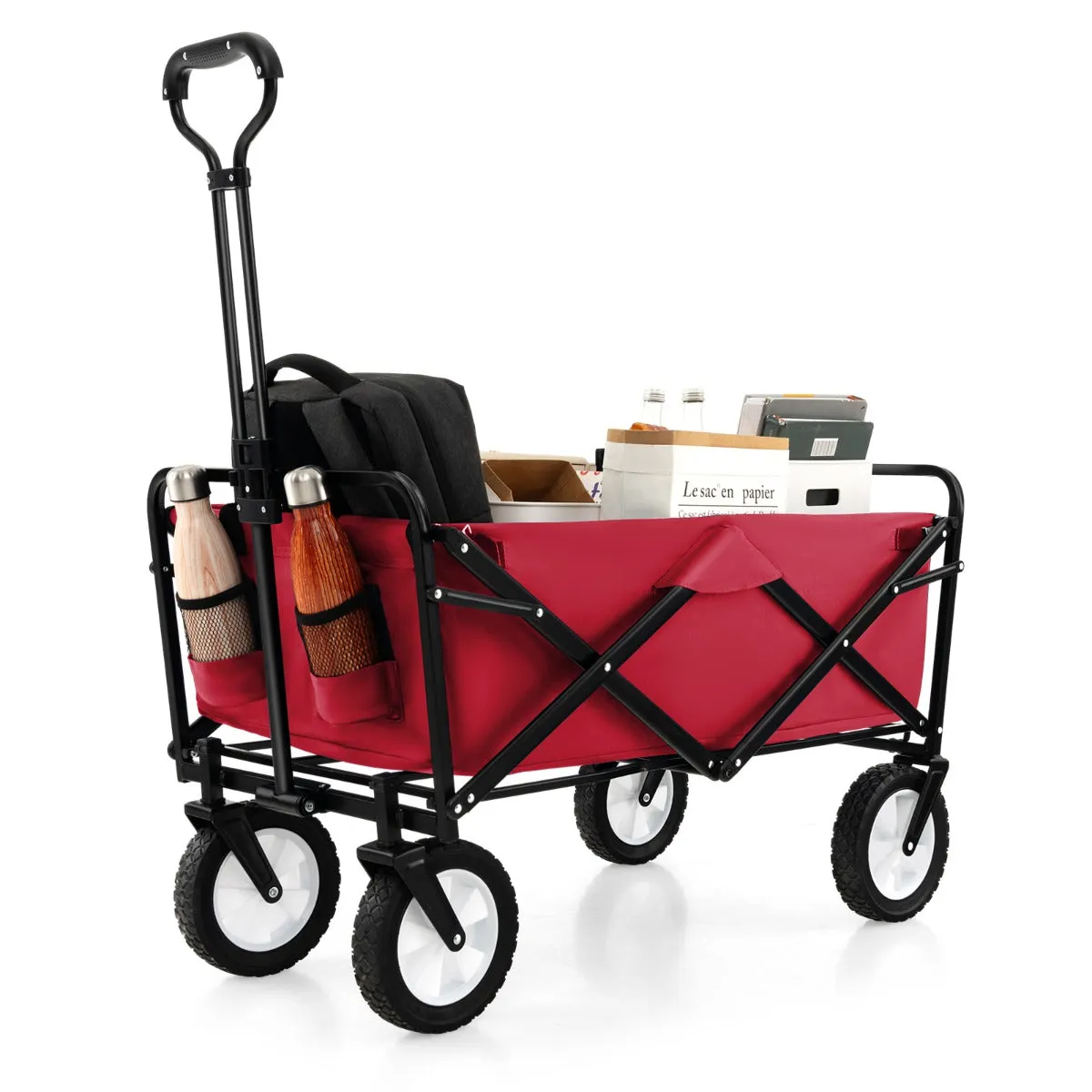 eavy Duty Camping Garden Cart with Adjustable Handle and Drink Holders