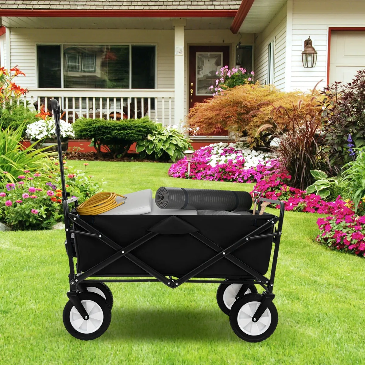 eavy Duty Camping Garden Cart with Adjustable Handle and Drink Holders