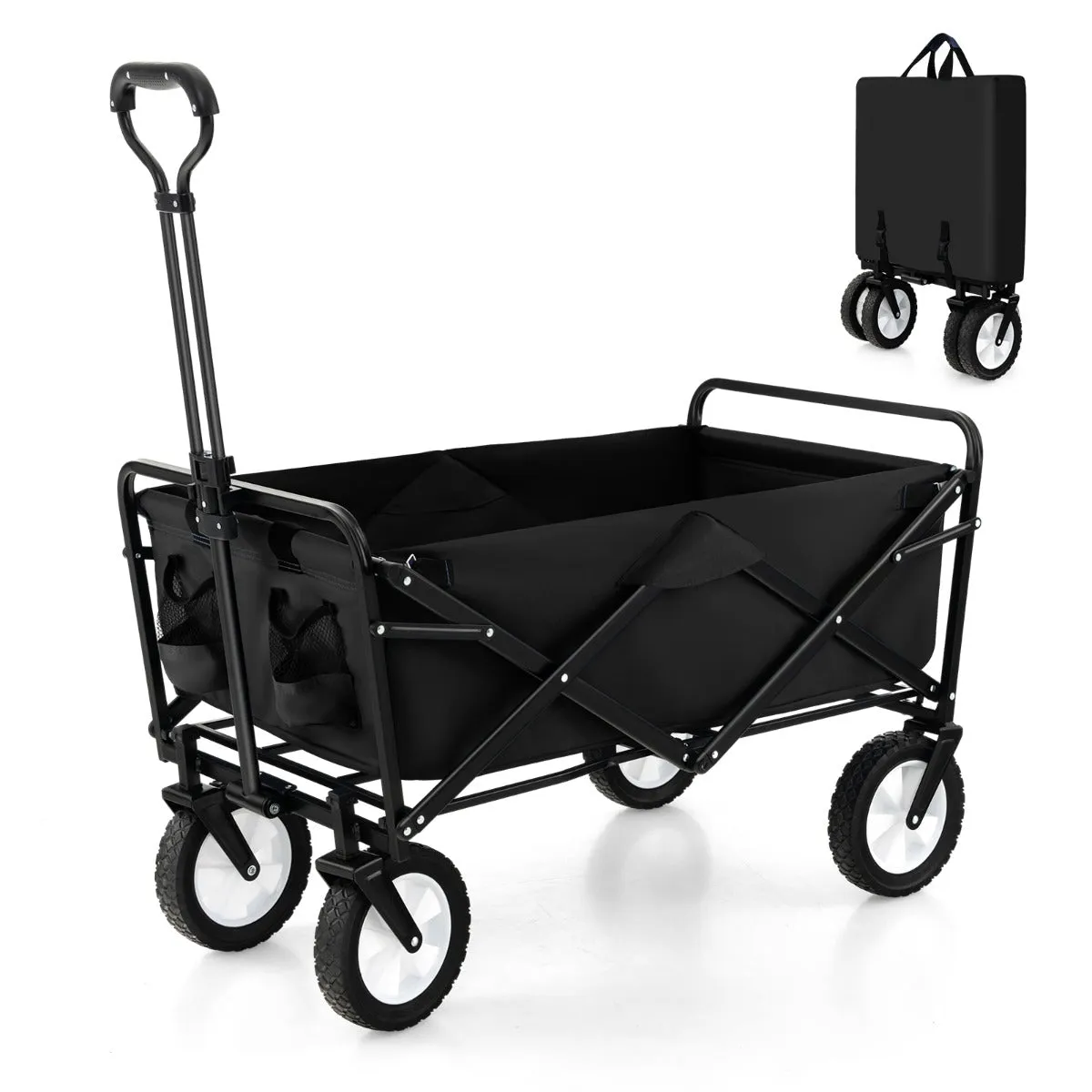 eavy Duty Camping Garden Cart with Adjustable Handle and Drink Holders