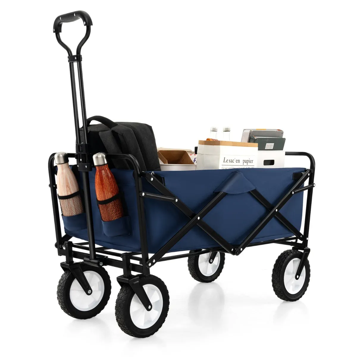 eavy Duty Camping Garden Cart with Adjustable Handle and Drink Holders