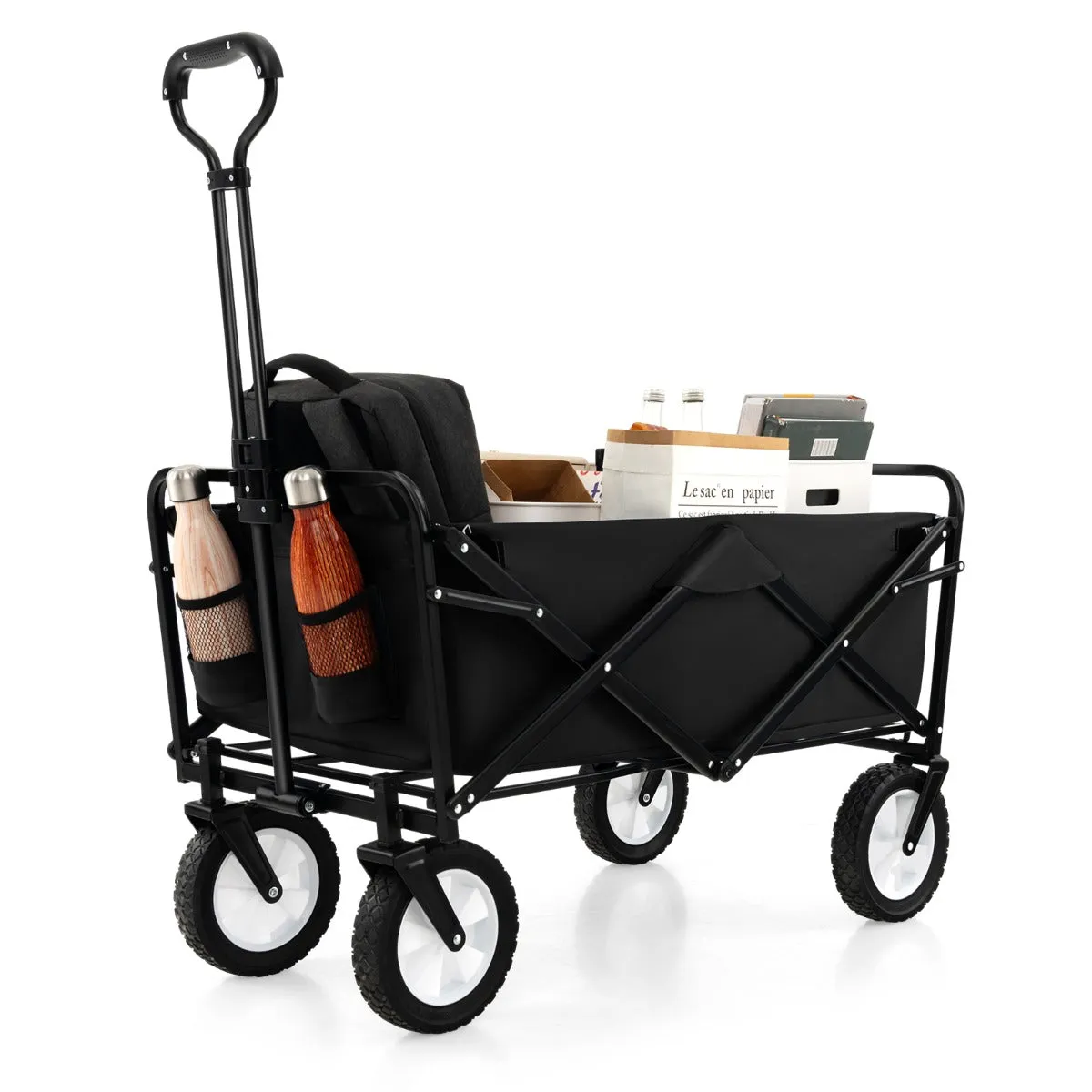eavy Duty Camping Garden Cart with Adjustable Handle and Drink Holders