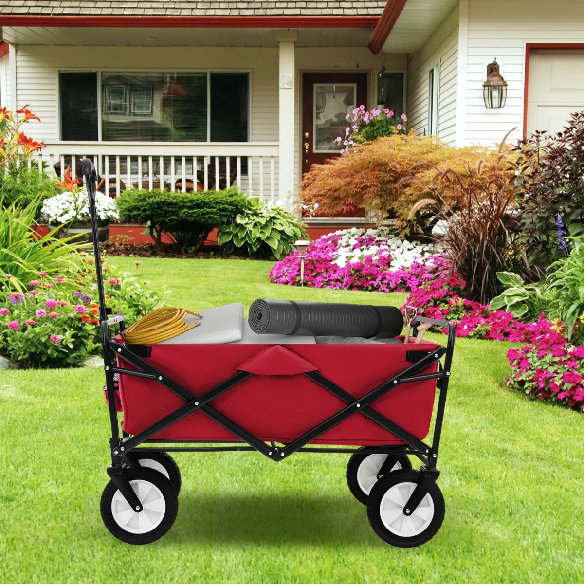 eavy Duty Camping Garden Cart with Adjustable Handle and Drink Holders