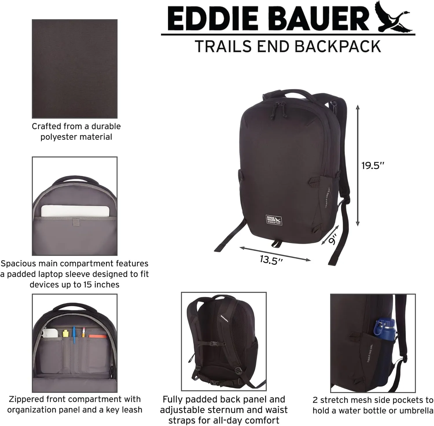 Eddie Bauer Trail Ends Backpack 28L | Laptop Sleeve | EDC | Work | Commuting | Side Pockets | Padded Shoulder | Mesh Back, Black Cherry