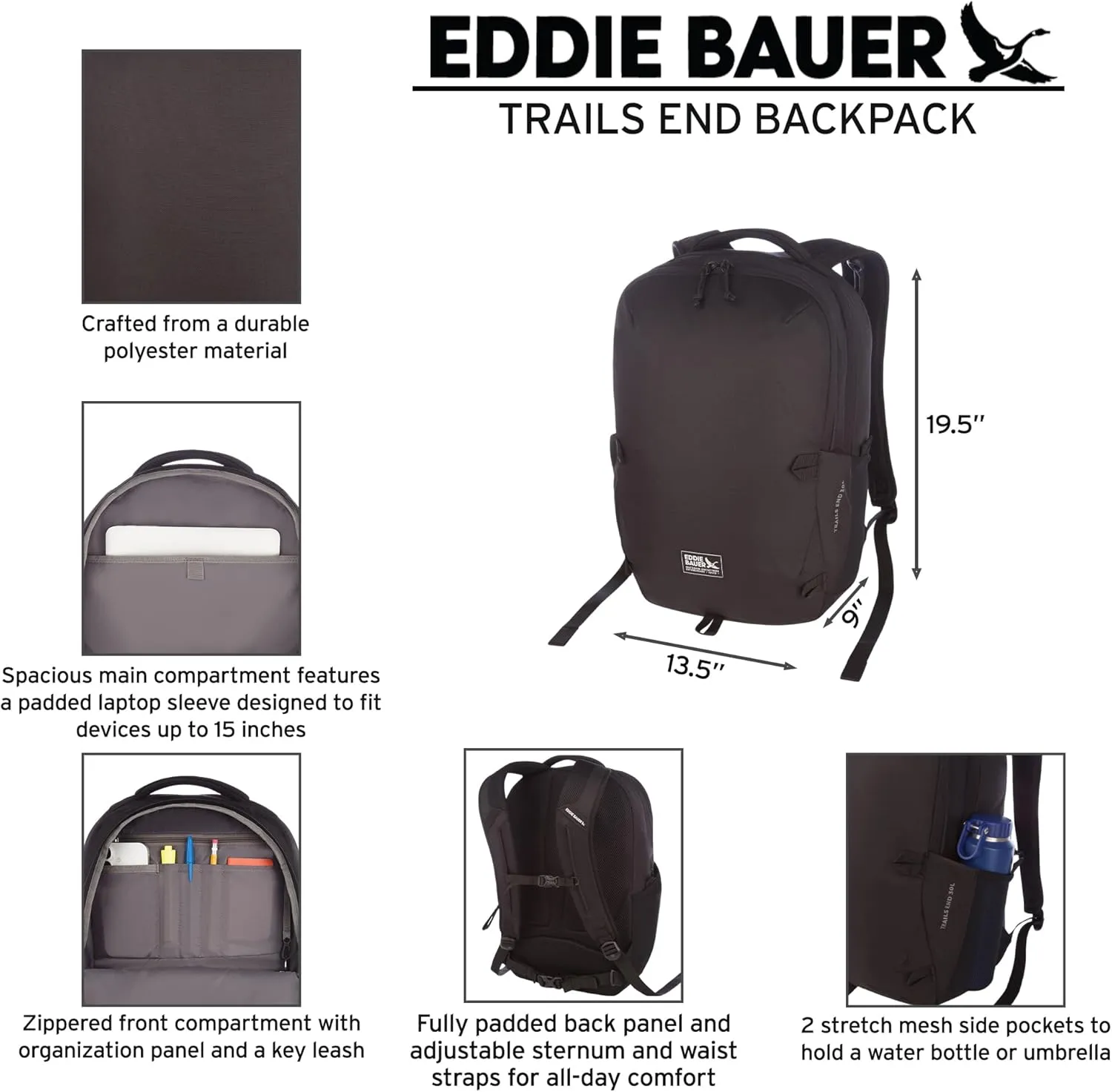 Eddie Bauer Trail Ends Backpack 28L | Laptop Sleeve | EDC | Work | Commuting | Side Pockets | Padded Shoulder | Mesh Back, Spruce