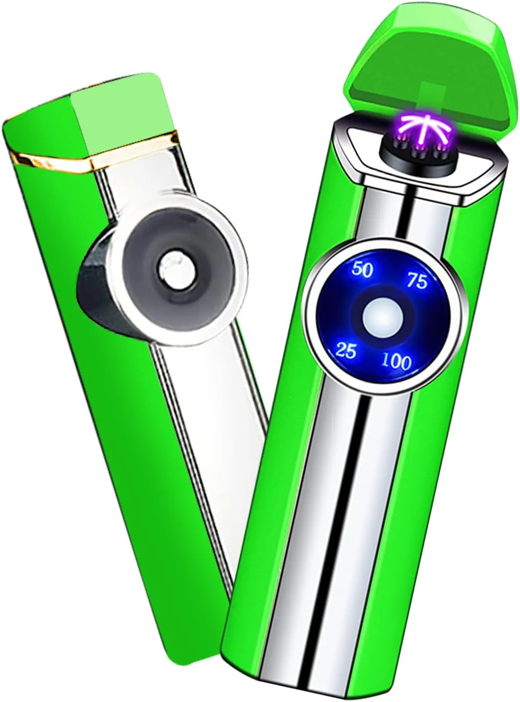 Electric Arc Lighter with Battery Display, Windproof for Candle, Incense, Camping (Green)
