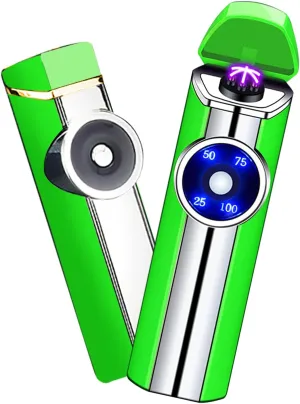 Electric Arc Lighter with Battery Display, Windproof for Candle, Incense, Camping (Green)