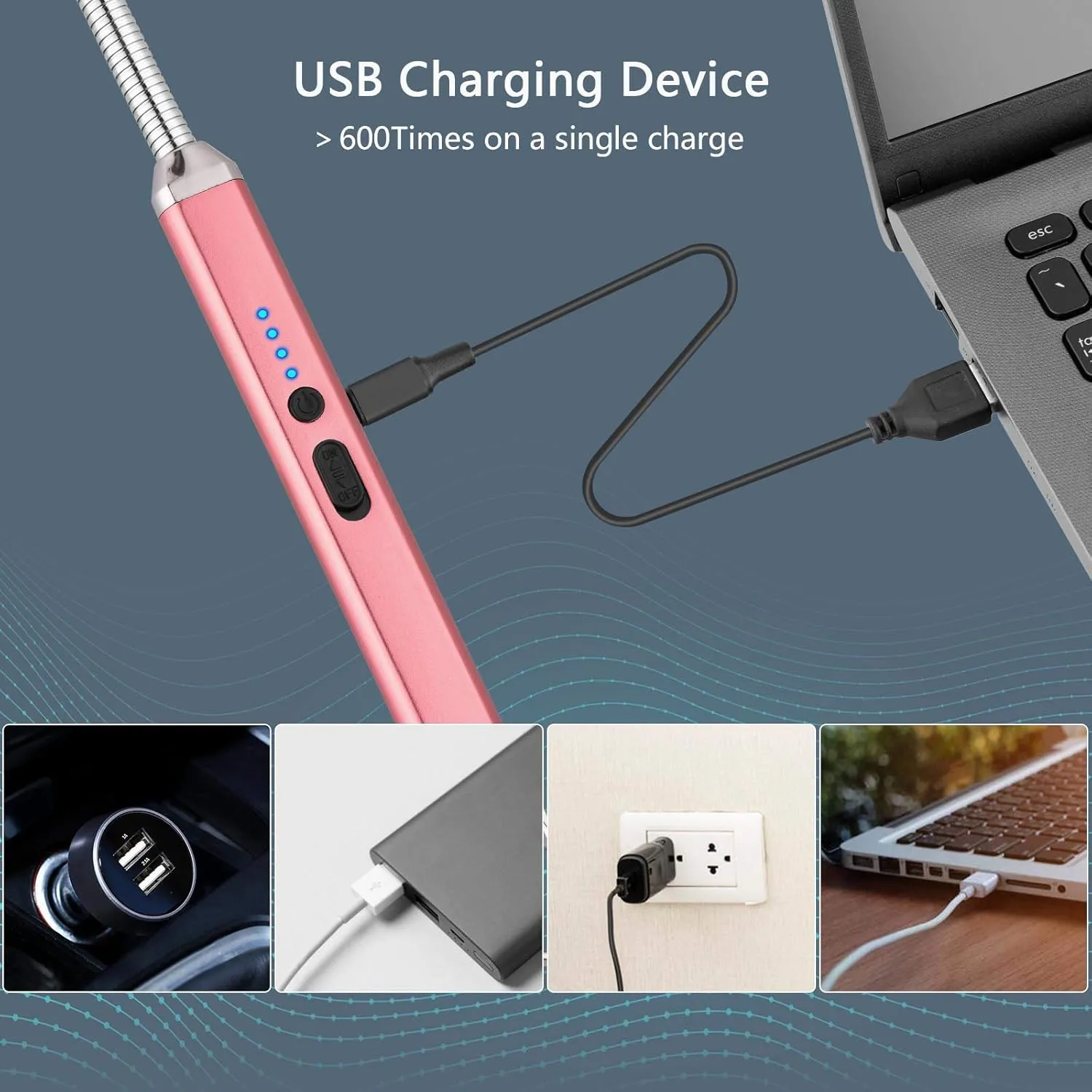 Electric Candle Lighter Birthday Mother‘s Day Gifts for Mom from Daughter Son, USB Arc Rechargeable Windproof Long Lighter for Candle, Gift for Mom Women Men Wife Sister