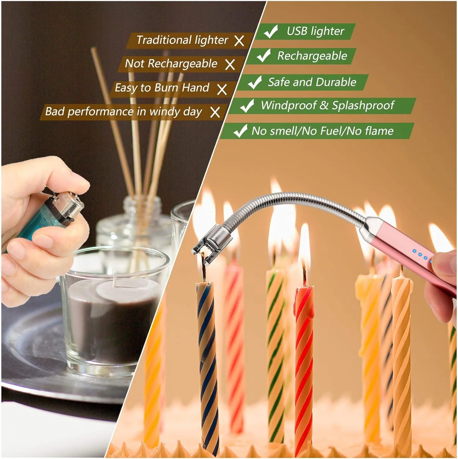 Electric Candle Lighter Birthday Mother‘s Day Gifts for Mom from Daughter Son, USB Arc Rechargeable Windproof Long Lighter for Candle, Gift for Mom Women Men Wife Sister