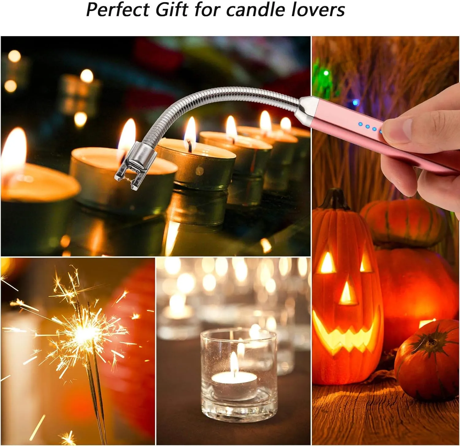 Electric Candle Lighter Birthday Mother‘s Day Gifts for Mom from Daughter Son, USB Arc Rechargeable Windproof Long Lighter for Candle, Gift for Mom Women Men Wife Sister