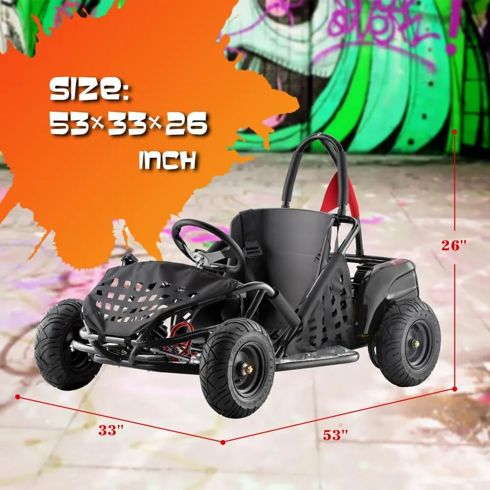 Electric Go Kart, 48V Powered Ride On Car, Steel Tubular Frame, Seat Belt, 13 inch All-Terrain Tires, Parental Speed Control, Max 20 Mph (Black)