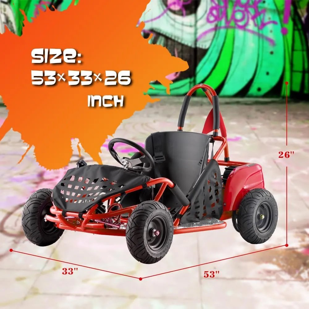 Electric Go Kart, 48V Powered Ride On Car, Steel Tubular Frame, Seat Belt, 13 inch All-Terrain Tires, Parental Speed Control, Max 20 Mph (RED)