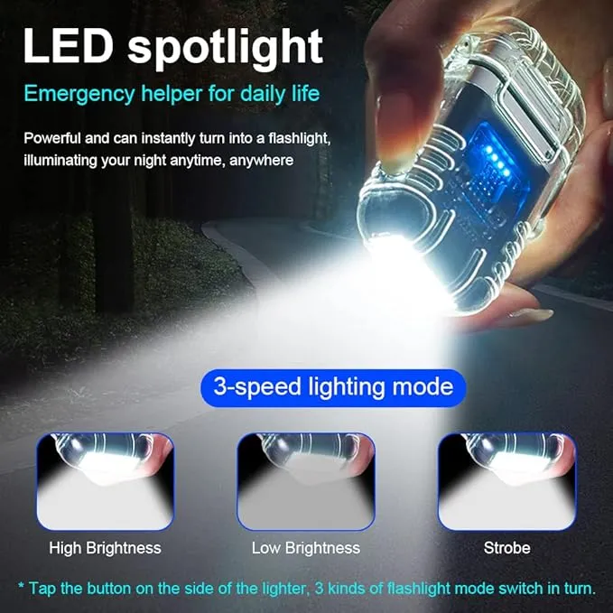 Electric Lighter Rechargeable Waterproof IP56 System Dual Arc Lighter with Flashlight LED Batterry Indicator Outdoor Windproof Lighter with Lanyard for Camping Survival Emergency