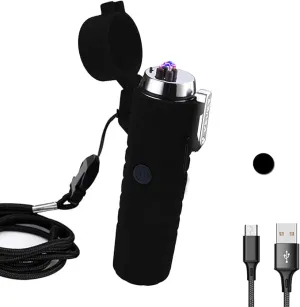 Electric Lighter Rechargeable, Waterproof Lighter Plasma Lighter with Flashlight Windproof ARC Lighter Flameless for Camping Hiking(Black)