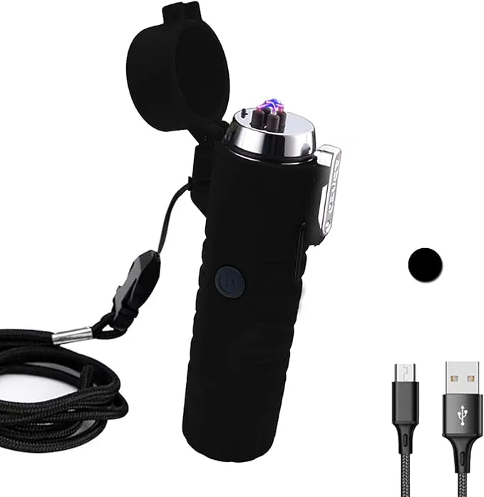 Electric Lighter Rechargeable, Waterproof Lighter Plasma Lighter with Flashlight Windproof ARC Lighter Flameless for Camping Hiking(Black)