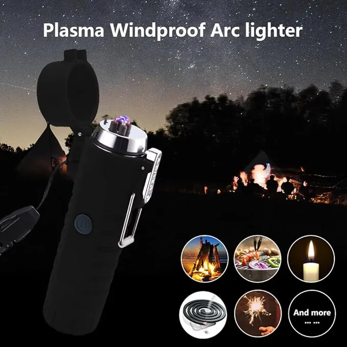 Electric Lighter Rechargeable, Waterproof Lighter Plasma Lighter with Flashlight Windproof ARC Lighter Flameless for Camping Hiking(Black)