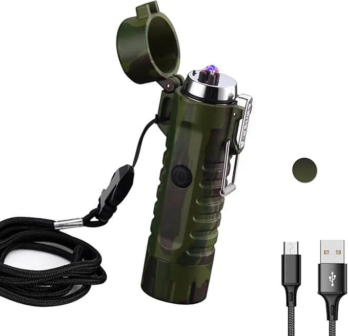 Electric Lighter Rechargeable, Waterproof Lighter Plasma Lighter with Flashlight Windproof ARC Lighter Flameless for Camping Hiking(Camouflage)