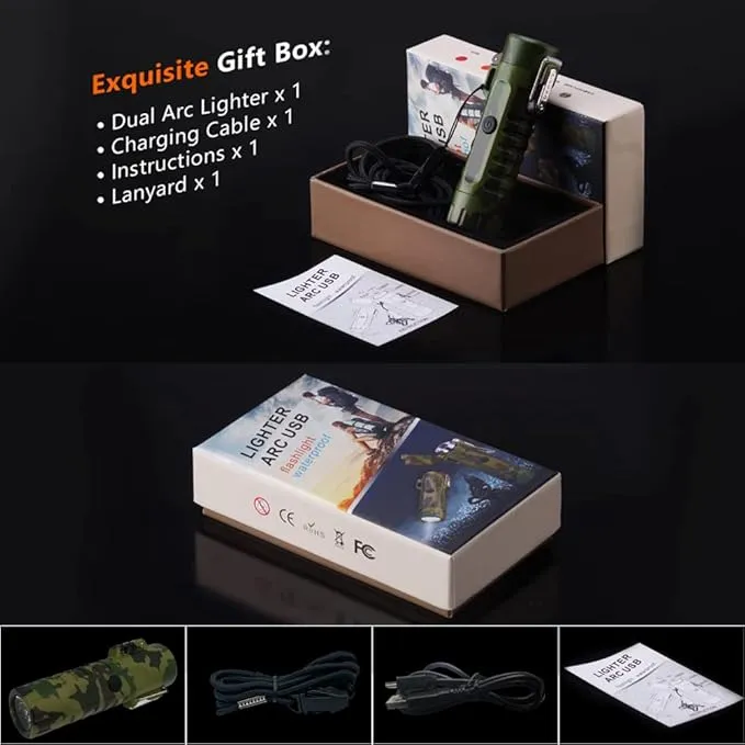 Electric Lighter Rechargeable, Waterproof Lighter Plasma Lighter with Flashlight Windproof ARC Lighter Flameless for Camping Hiking(Camouflage)