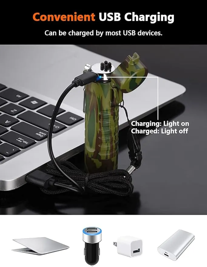 Electric Lighter Rechargeable, Waterproof Lighter Plasma Lighter with Flashlight Windproof ARC Lighter Flameless for Camping Hiking(Camouflage)
