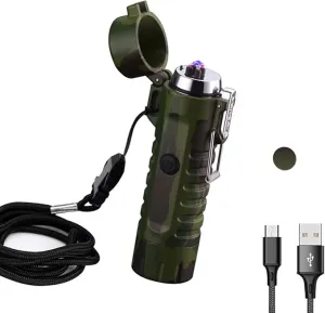 Electric Lighter Rechargeable, Waterproof Lighter Plasma Lighter with Flashlight Windproof ARC Lighter Flameless for Camping Hiking(Camouflage)