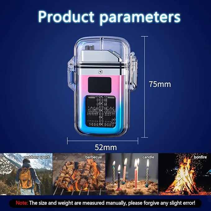 Electric Lighter Transparent Waterproof Dual Arc Plasma Lighter with LED Battery Indication Type-C Rechargeable Outdoor Lighter Windproof Lighter for Boyfriends and Friends (Blue and Pink)