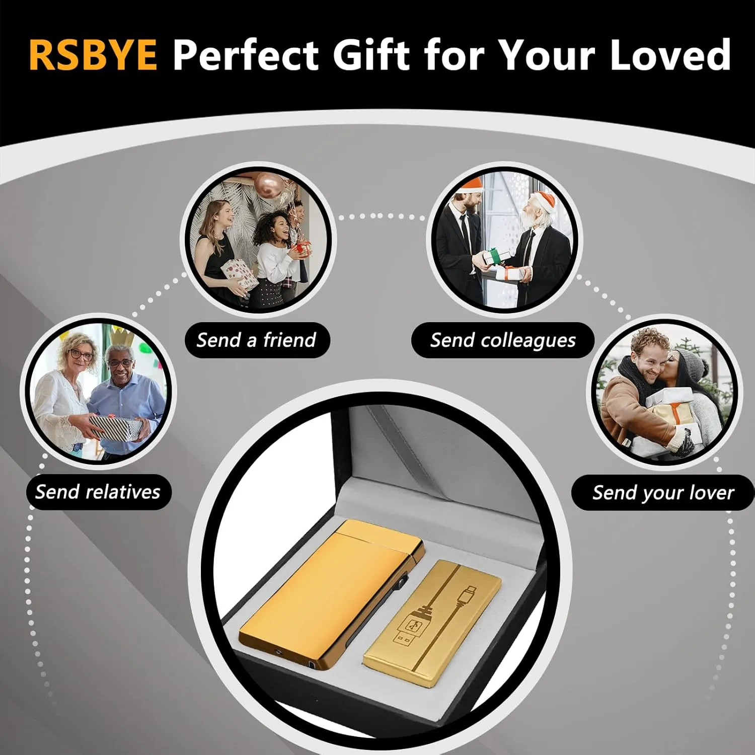 Electric Lighter Windproof, Flame Electric Lighter Plasma-Flame Arc Lighter Rechargeable USB Lighter Flame Lighter with Battery Indicator (Gold)