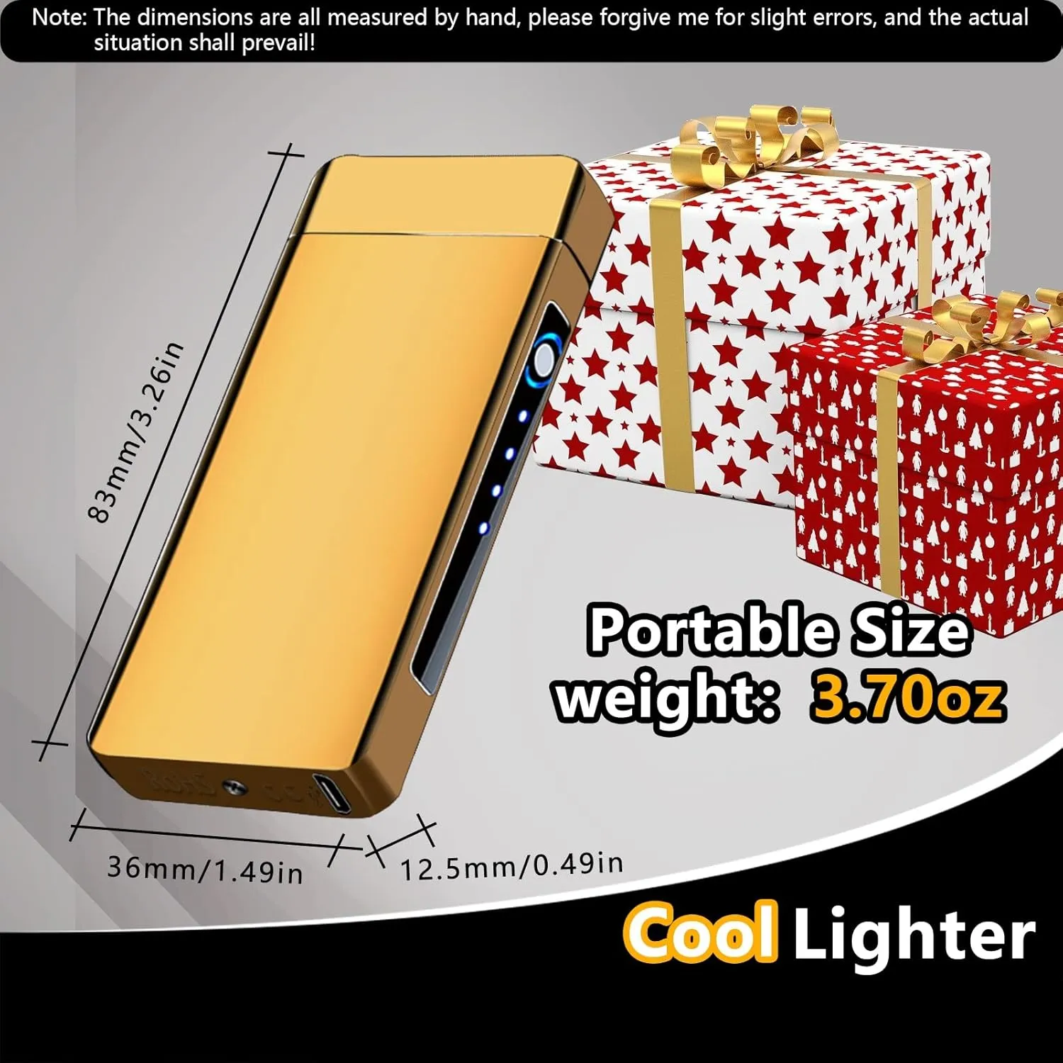 Electric Lighter Windproof, Flame Electric Lighter Plasma-Flame Arc Lighter Rechargeable USB Lighter Flame Lighter with Battery Indicator (Gold)