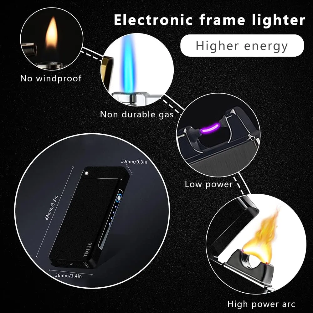 Electric Lighters Rechargeable with Projection Flameless Windproof Plasma Arc Lighter with Battery Indicator Portable Pocket Lighter for Candles,Fireworks （Matte Dark）