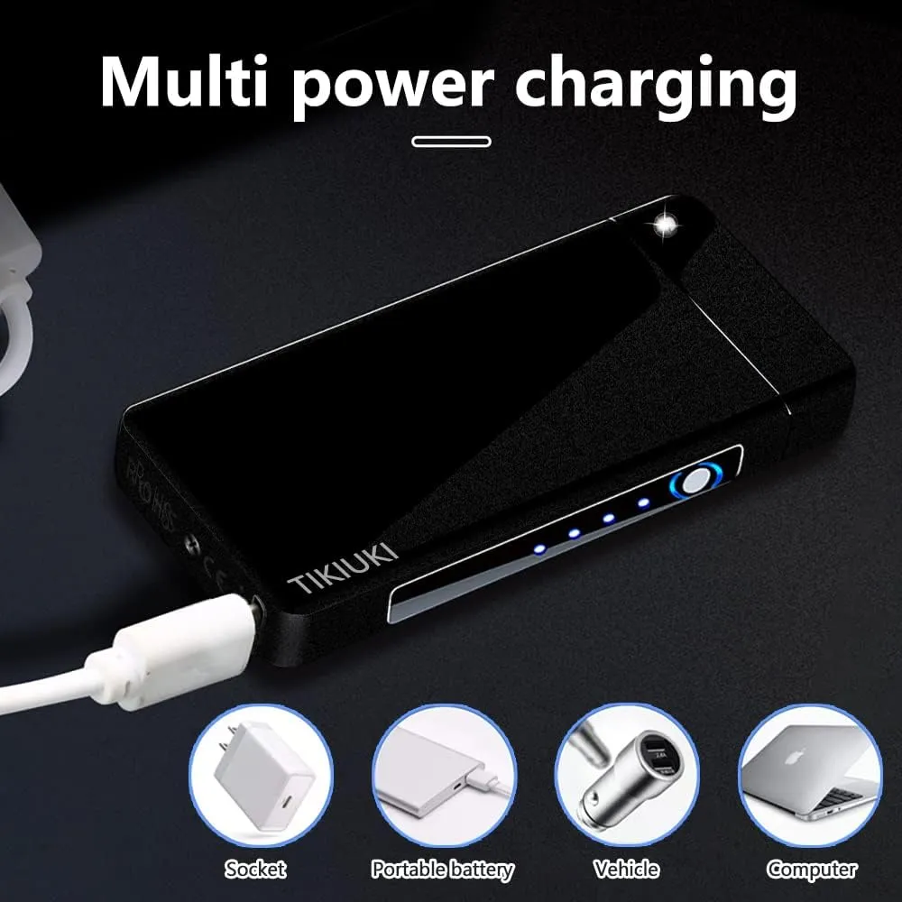 Electric Lighters Rechargeable with Projection Flameless Windproof Plasma Arc Lighter with Battery Indicator Portable Pocket Lighter for Candles,Fireworks （Matte Dark）