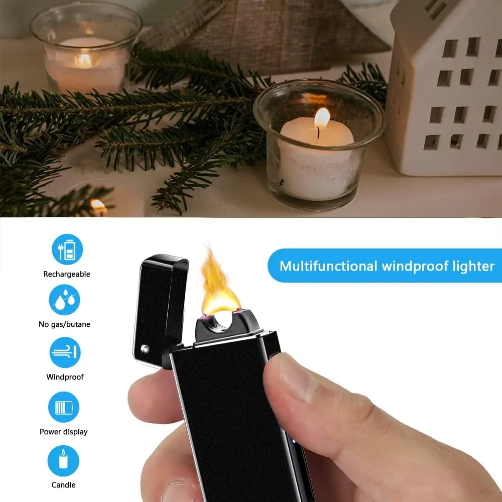 Electric Lighters Rechargeable with Projection Flameless Windproof Plasma Arc Lighter with Battery Indicator Portable Pocket Lighter for Candles,Fireworks （Matte Dark）