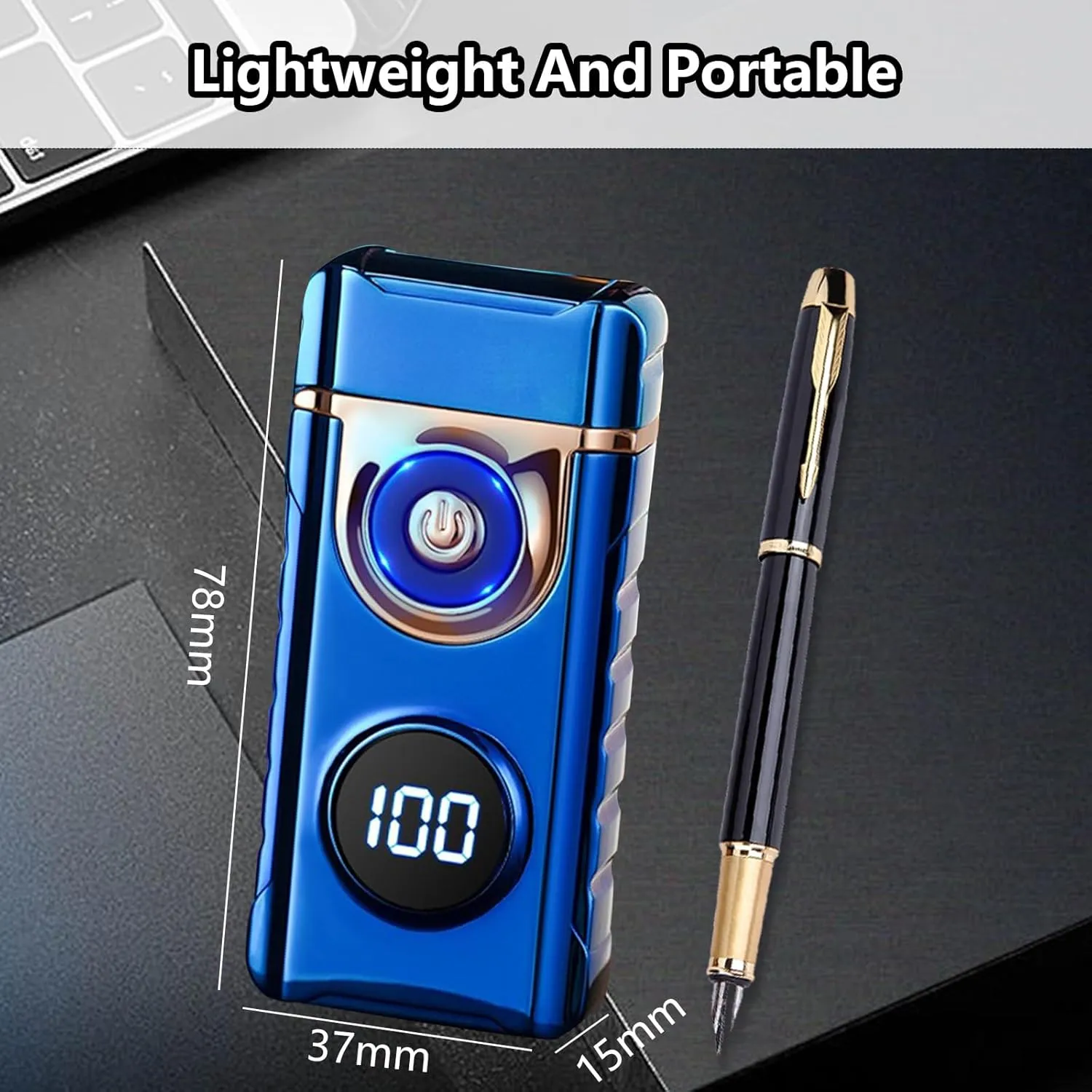 Electric Lighters Rechargeable,Dual Arc Lighter with USB Type-C Fast Charging,Windproof Flameless Lighter with LED Display and LED Emergency Lights for Scented Candle,Camping (Blue-Pink)