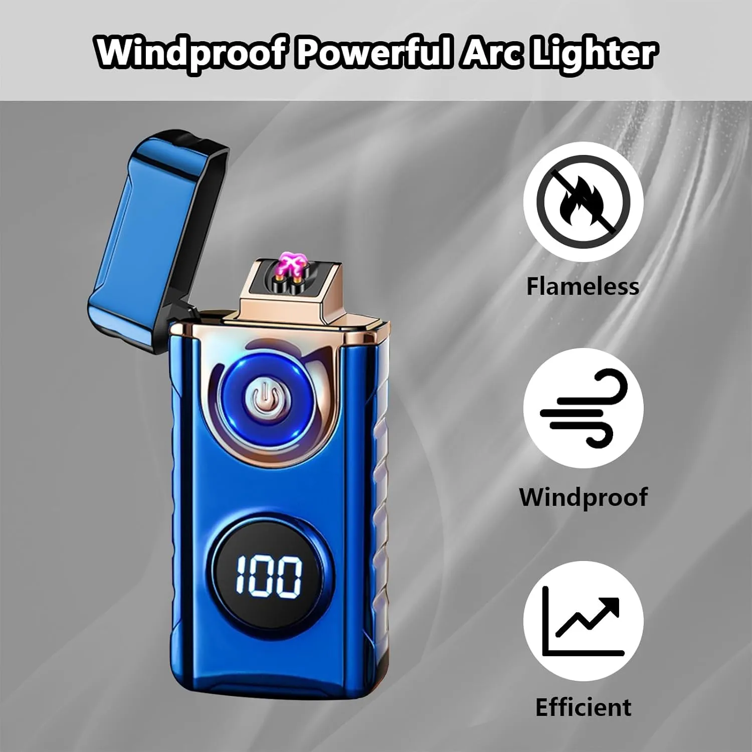 Electric Lighters Rechargeable,Dual Arc Lighter with USB Type-C Fast Charging,Windproof Flameless Lighter with LED Display and LED Emergency Lights for Scented Candle,Camping (Blue-Pink)