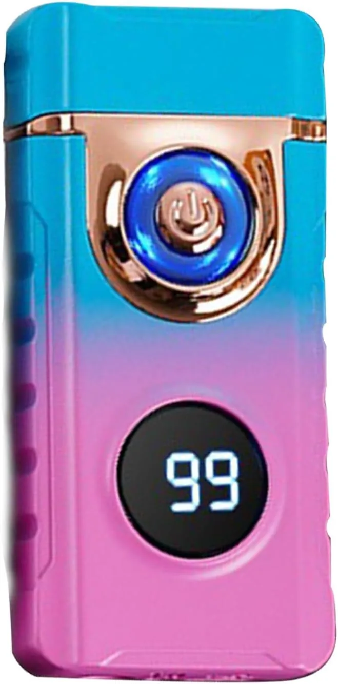Electric Lighters Rechargeable,Dual Arc Lighter with USB Type-C Fast Charging,Windproof Flameless Lighter with LED Display and LED Emergency Lights for Scented Candle,Camping (Blue-Pink)