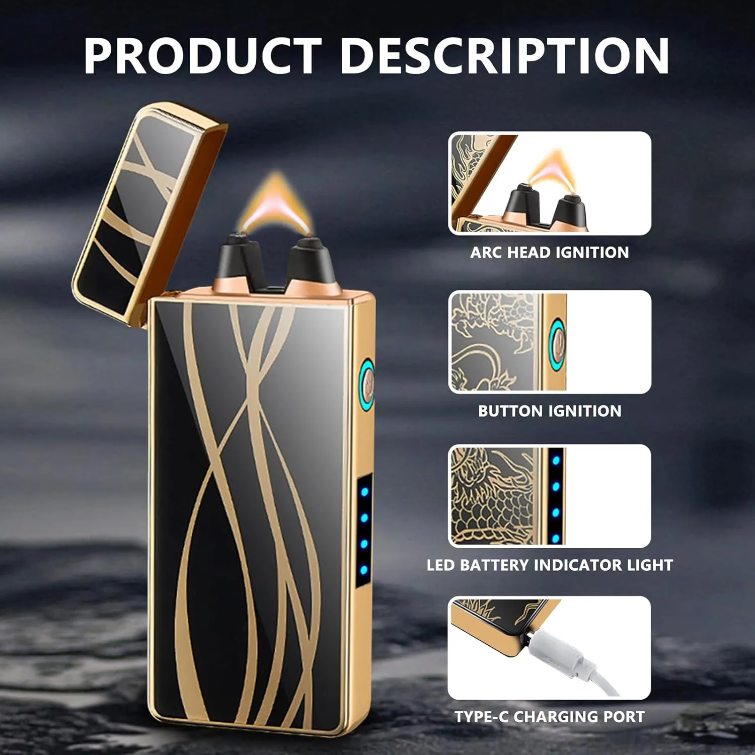 Electric Lighters Windproof & Flameless with USB Rechargeable Plasma Arc Lighter with Safety Switch Lighters for Camping, Hiking, Outdoor Activities(Streamline)