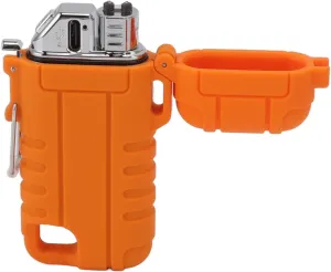 Electric USB Lighter Portable Reusable Dual Arc Lighter USB Rechargeable Retractable Hose Windproof IPX7 Waterproof Travel Camping (Orange)