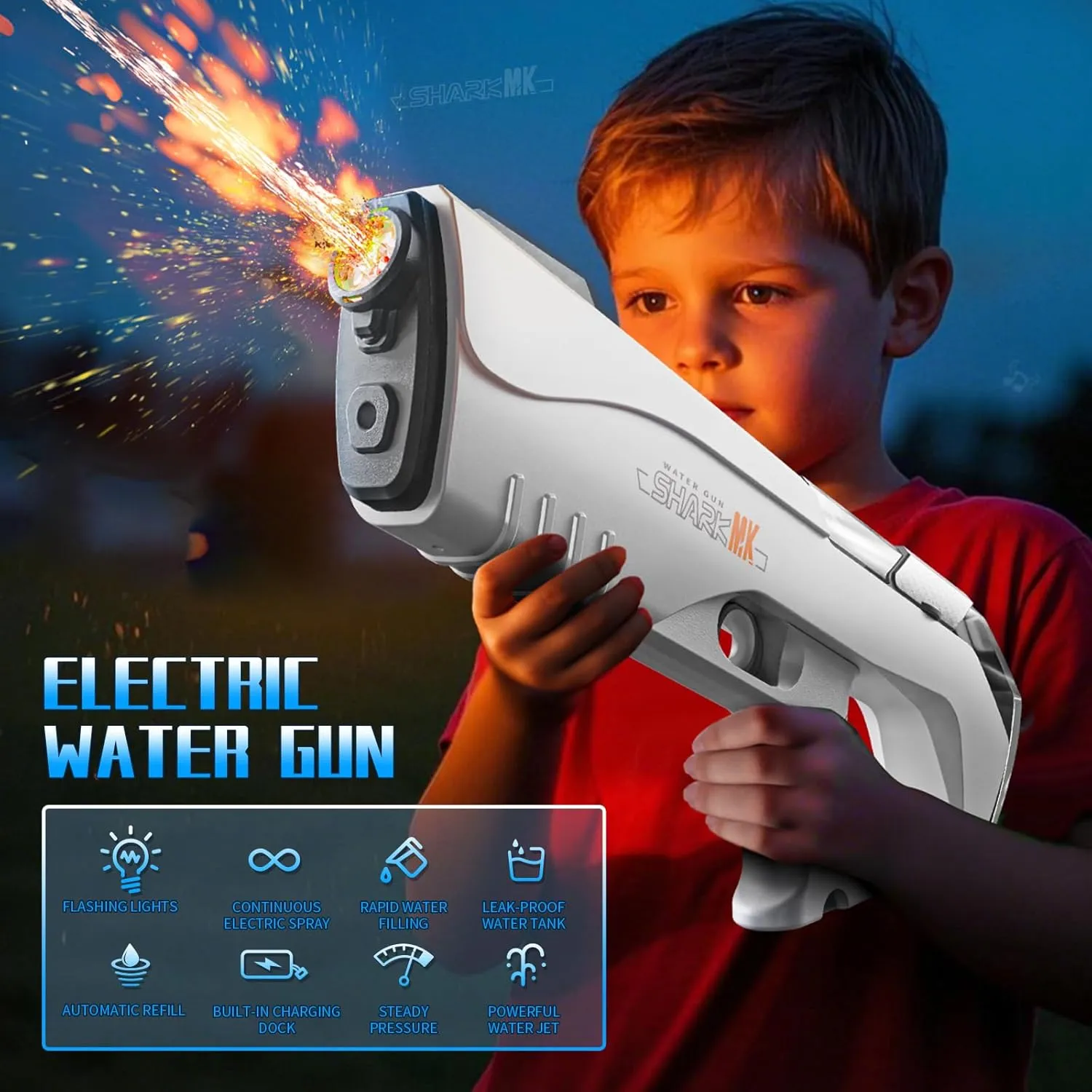 Electric Water Guns for Kids & Adults, Automatic Water Blaster Squirt Gun with Water Absorption LED Light 32ft Range Large Capacity, Outdoor Toys for Summer Game at Pool Beach Park Backyard (Gray)