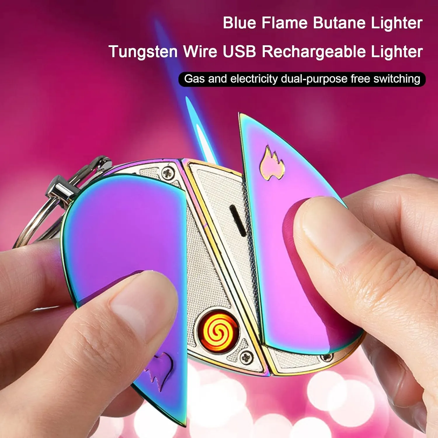 Electronic Lighter, Jet Flame Torch with Electric Lighters Refillable Butane 2 in 1,Jet Windproof Flame Gas USB Rechargeable Infinity, Creative Love-Lighters for Outdoor Indoor(Red)