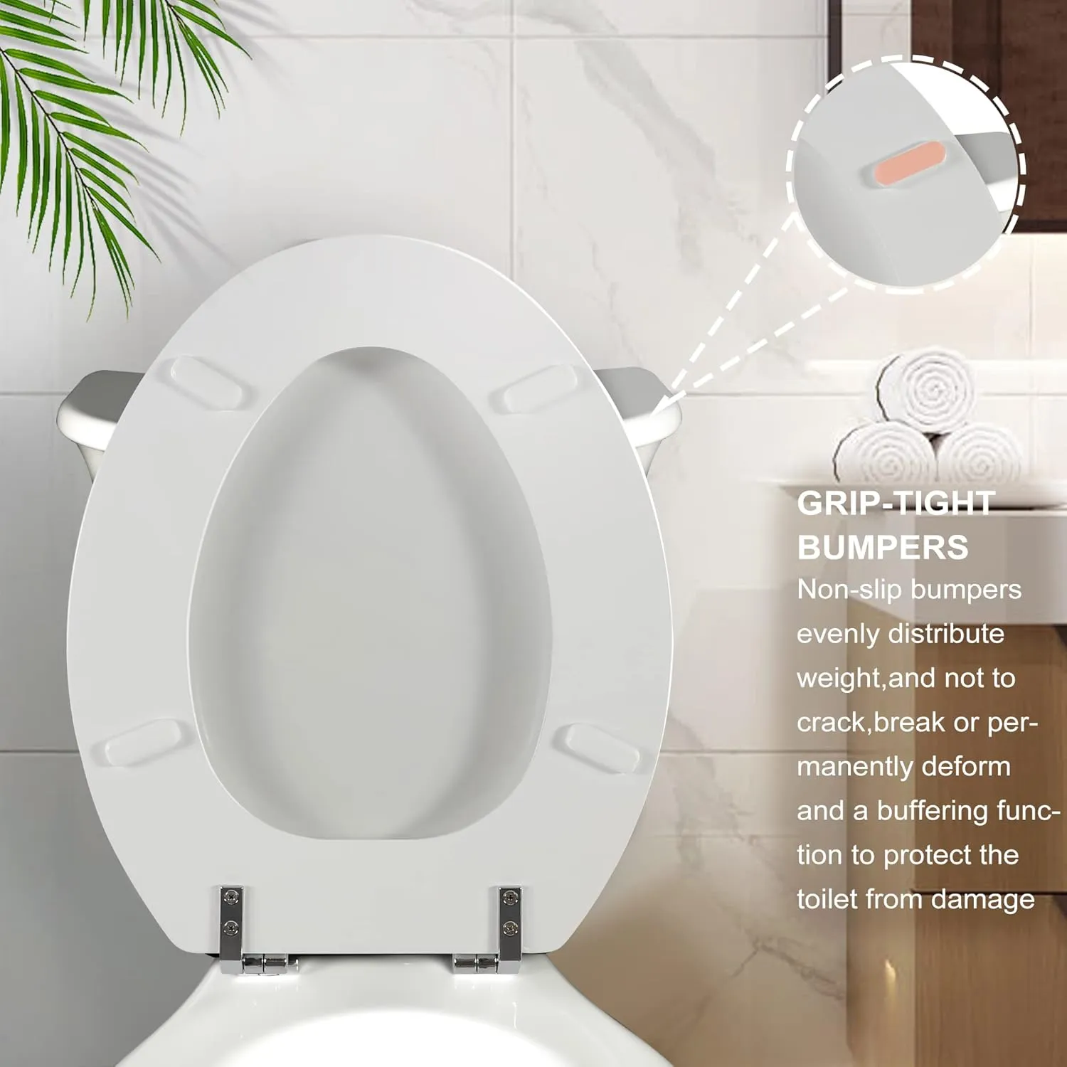 Elongated White Toilet Seat Natural Wood Toilet Seat with Zinc Alloy Hinges, Easy to Install also Easy to Clean, Scratch Resistant Toilet Seat by Angol Shiold (Elongated, White)