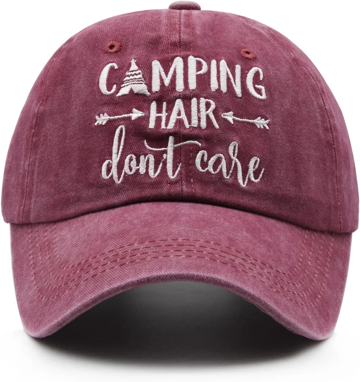 Embroidered Camping Hair Don't Care Hat Adjustable Washed Baseball Cap for Women Men