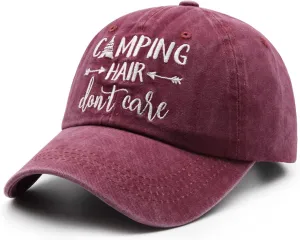 Embroidered Camping Hair Don't Care Hat Adjustable Washed Baseball Cap for Women Men