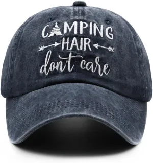 Embroidered Camping Hair Don't Care Hat Adjustable Washed Baseball Cap for Women Men