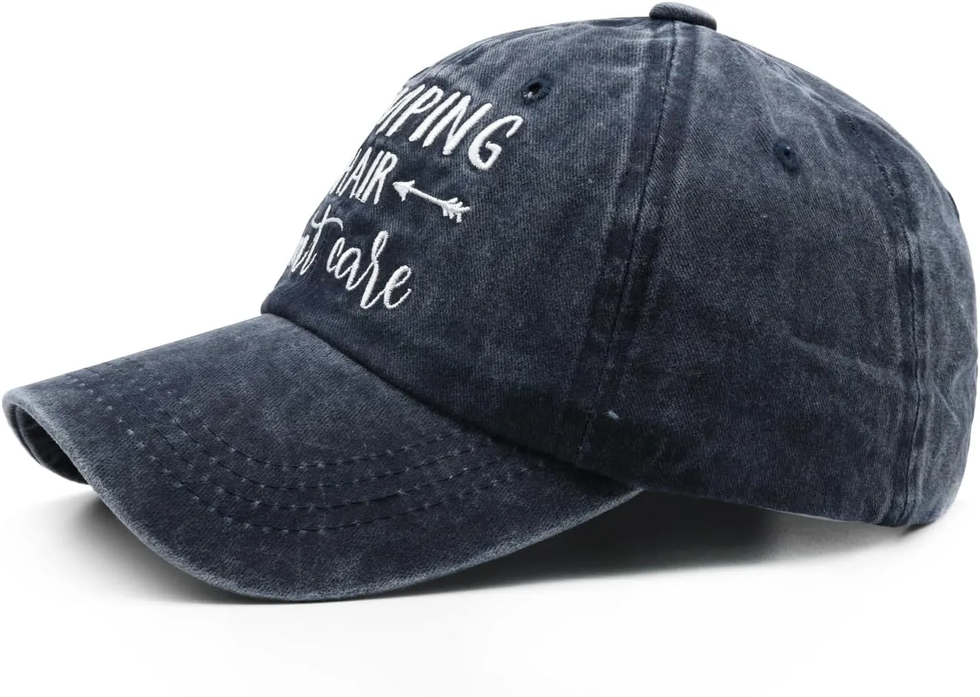 Embroidered Camping Hair Don't Care Hat Adjustable Washed Baseball Cap for Women Men