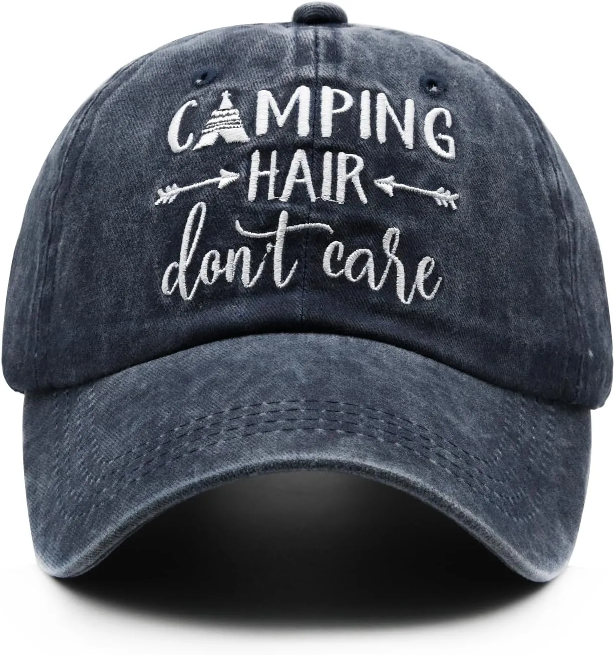 Embroidered Camping Hair Don't Care Hat Adjustable Washed Baseball Cap for Women Men