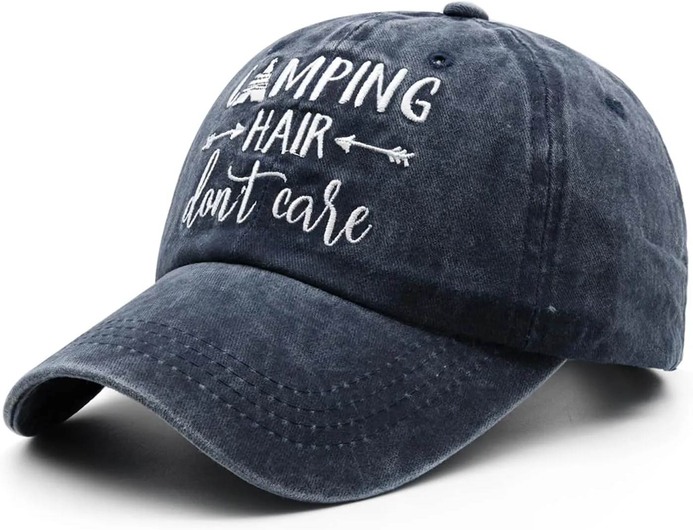 Embroidered Camping Hair Don't Care Hat Adjustable Washed Baseball Cap for Women Men