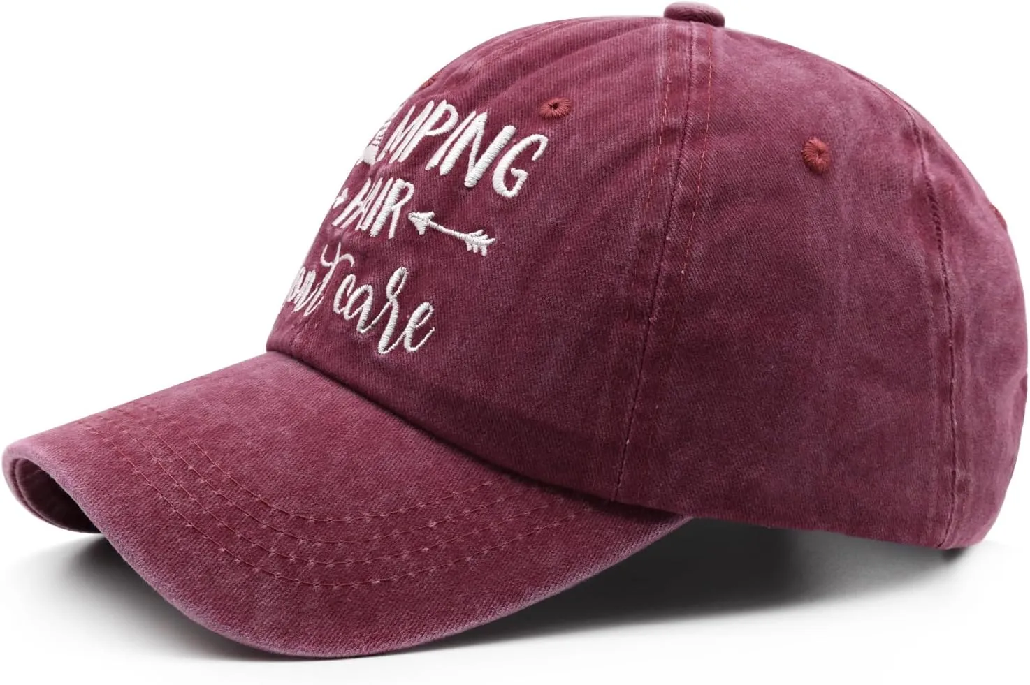 Embroidered Camping Hair Don't Care Hat Adjustable Washed Baseball Cap for Women Men