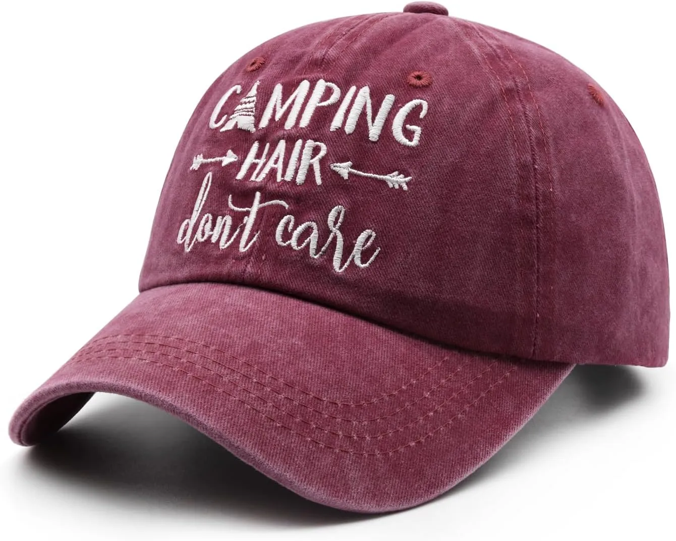 Embroidered Camping Hair Don't Care Hat Adjustable Washed Baseball Cap for Women Men