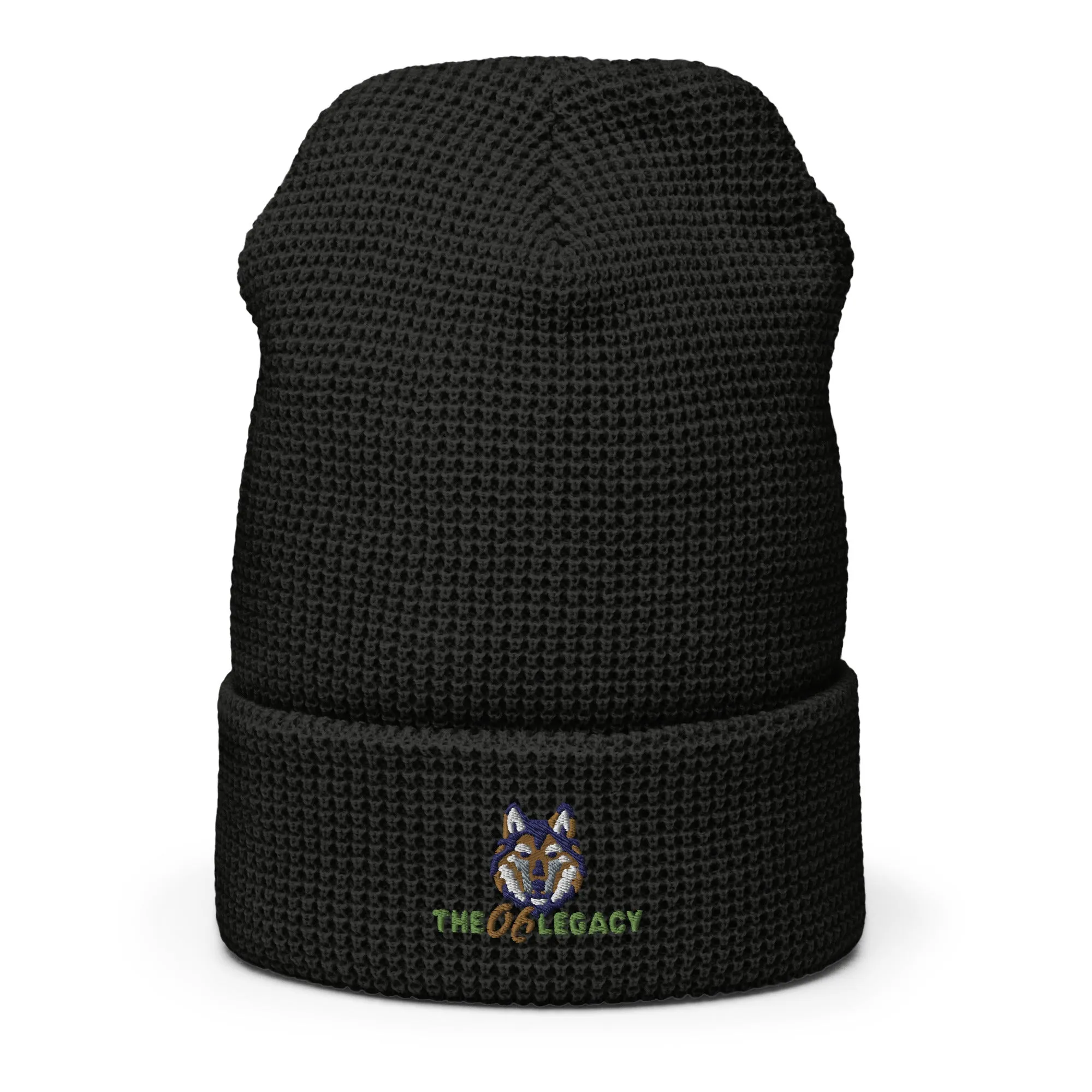 Embroidered waffle beanie