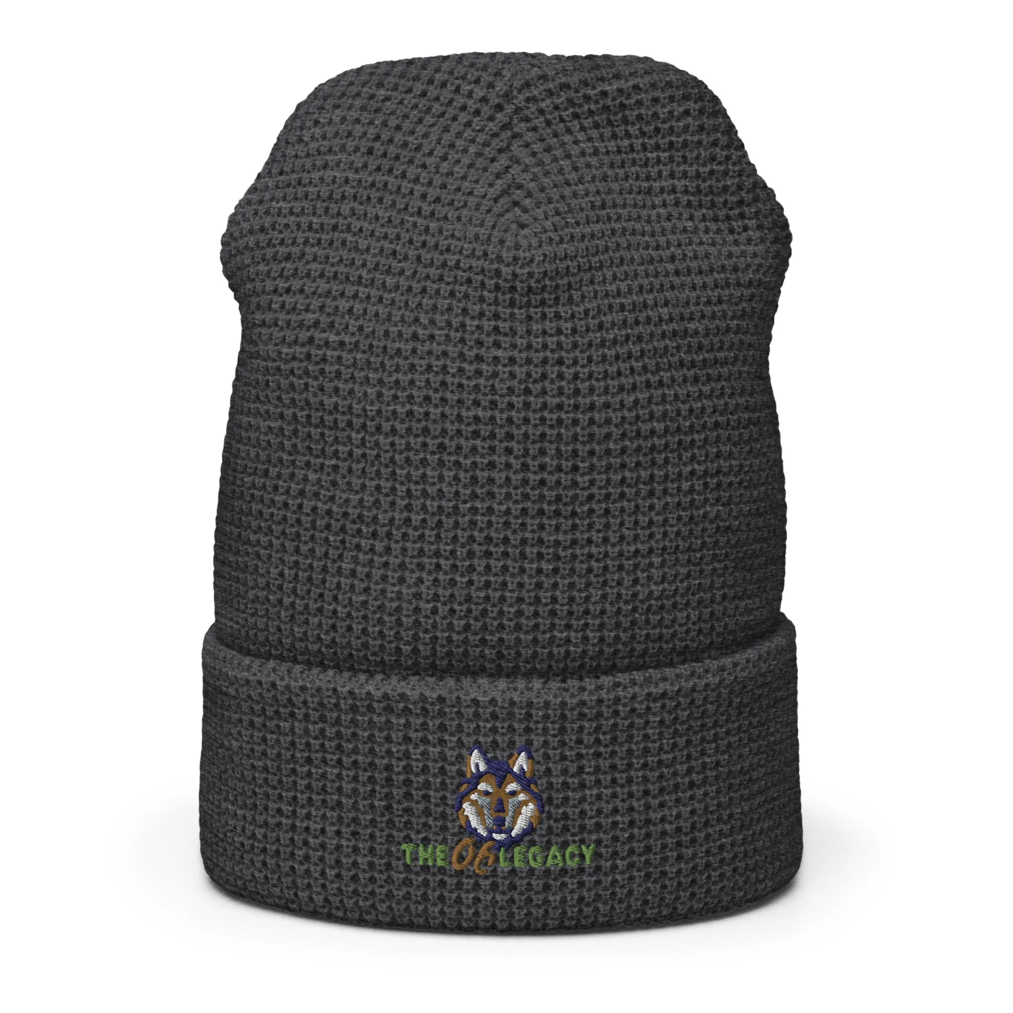 Embroidered waffle beanie