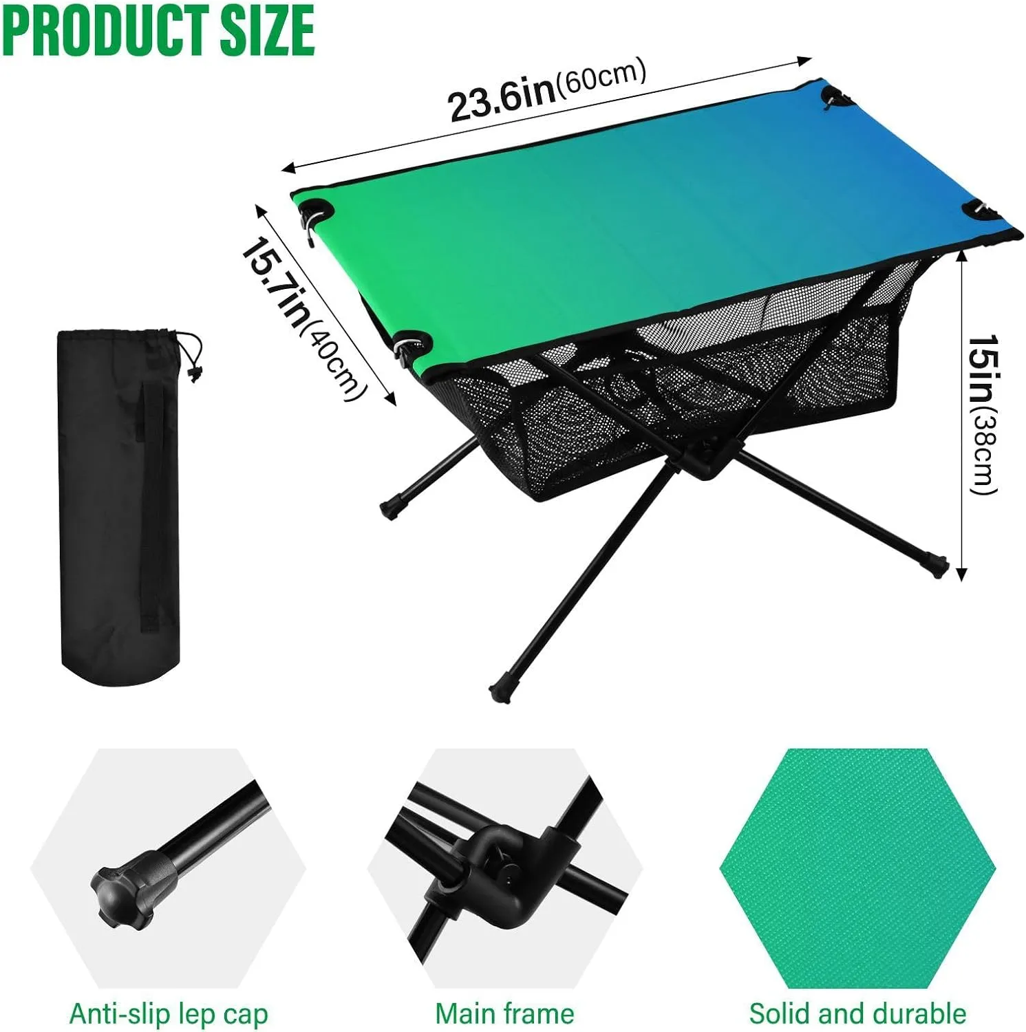 Emelivor Blue Green Gradient Folding Camping Table Portable Beach Table with Carry Bag Small Camping Side Table for Outdoor Camping Hiking Picnic Travel