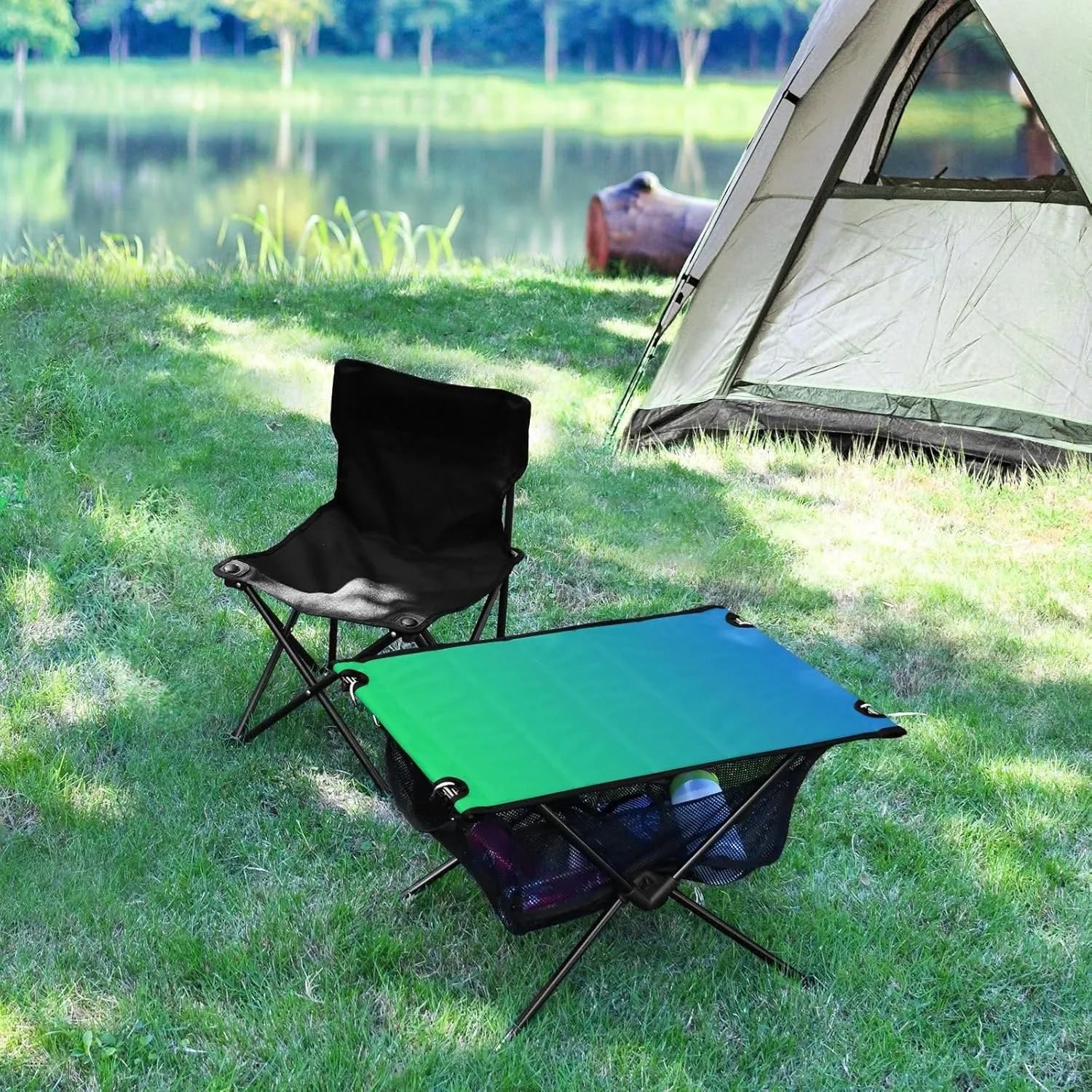 Emelivor Blue Green Gradient Folding Camping Table Portable Beach Table with Carry Bag Small Camping Side Table for Outdoor Camping Hiking Picnic Travel