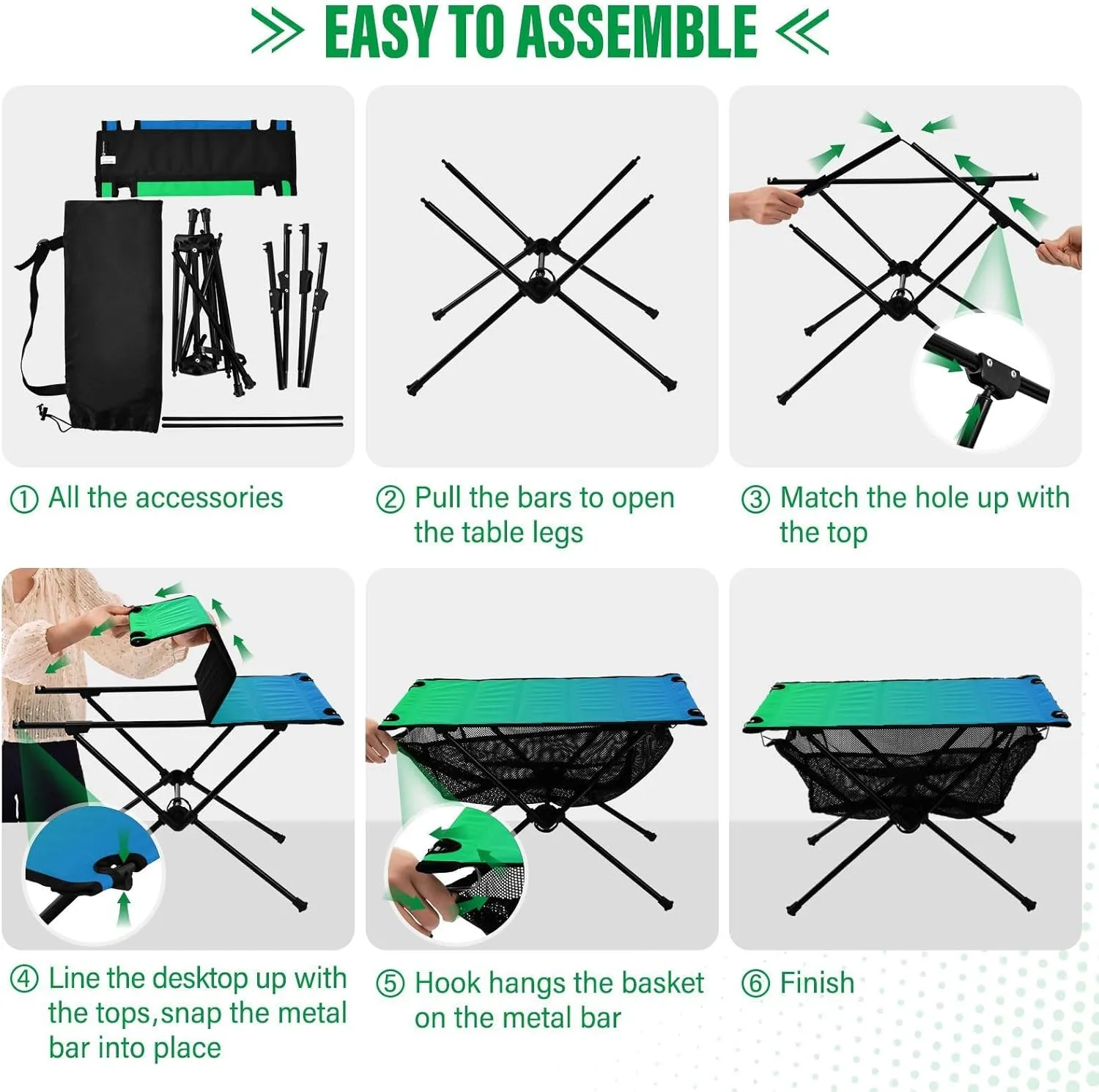 Emelivor Blue Green Gradient Folding Camping Table Portable Beach Table with Carry Bag Small Camping Side Table for Outdoor Camping Hiking Picnic Travel